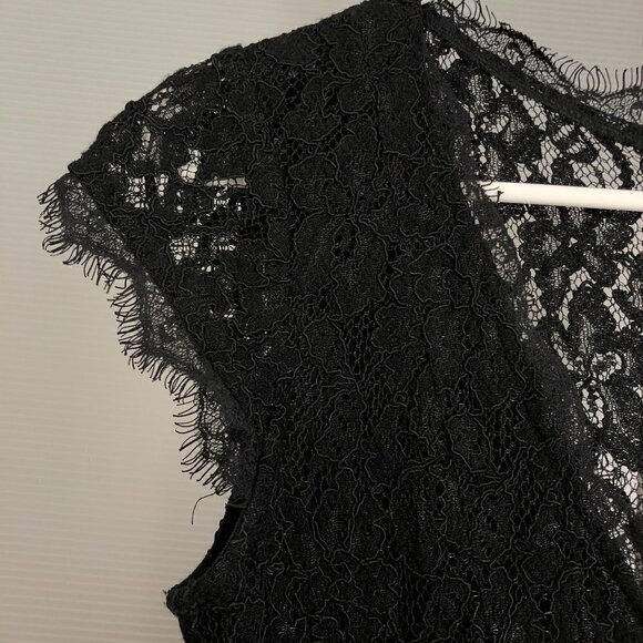 ARITZIA Babaton Tobias Black Lace Short Sleeve V-Neck Dress Sz 4 - Picture 7 of 14